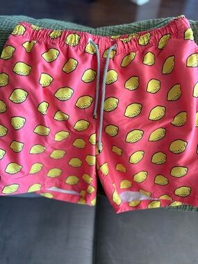 Maamgic Pink Lemon Print Swim Trunks